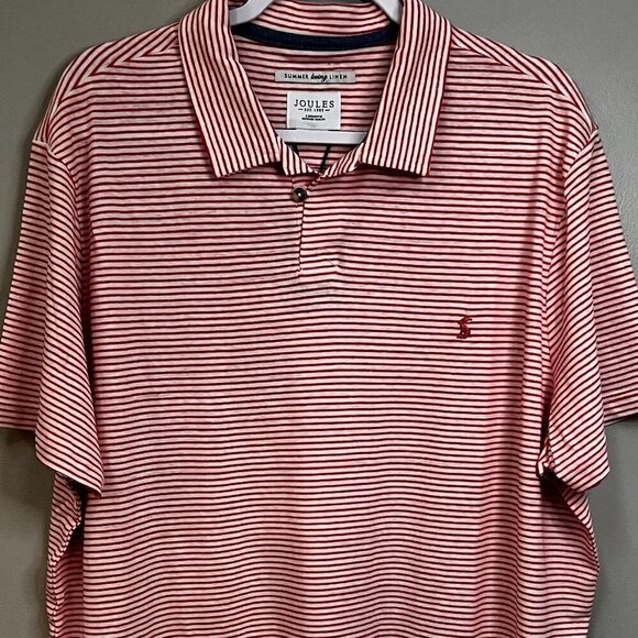 Joules Hatton Slim Fit Linen-Blend Shirt Size XXL in Orange Thin Stripe - Picture 1 of 5